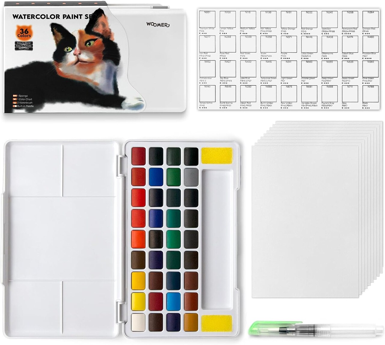 Watercolor Paint Set 36 Vivid Colors with Water Brush & 10 Artist Grade Watercolor Paper 32k Perfect Travel Watercolor Set for Beginners, Hobbyists & Painting Enthusiasts